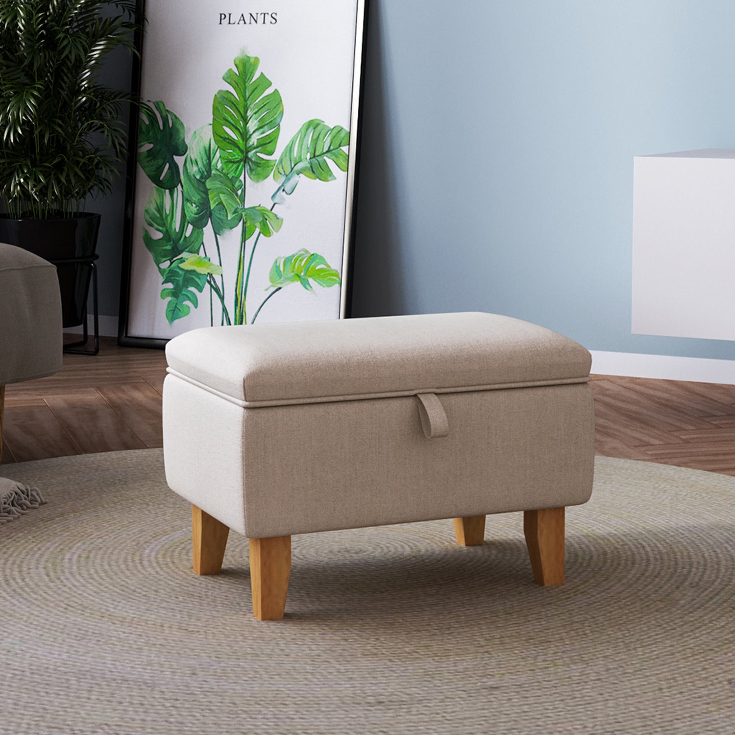 Fabric Upholstered Storage Ottoman Box Entryway Footstools