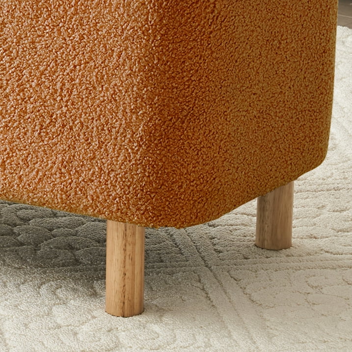 39.5" Boucle Storage Ottoman Bench for Living Room Bedroom Foot Rest End of Bed Wood Leg