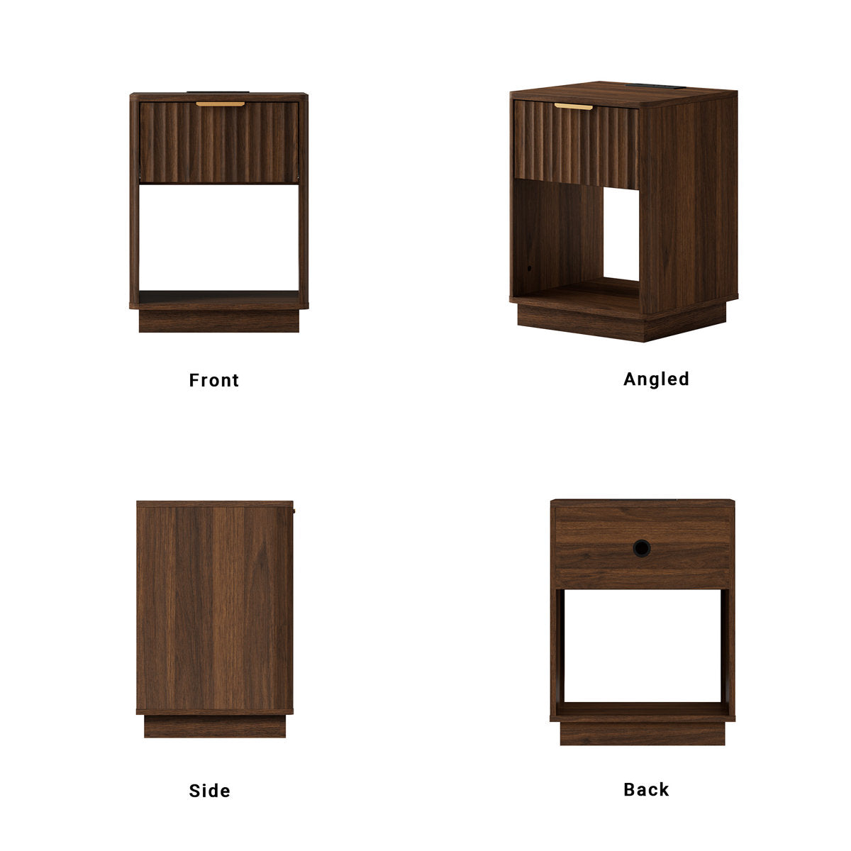 Schaitman 18''W 1-Drawer Nightstand with Open Cubby, Wood Nightstand with Built-In Outlets (Set of 2)