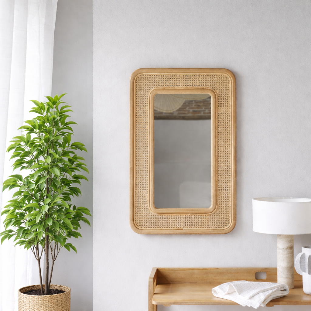 Modern Natural Cane Frame Wall Decor Mirror | Mamta Handicraft