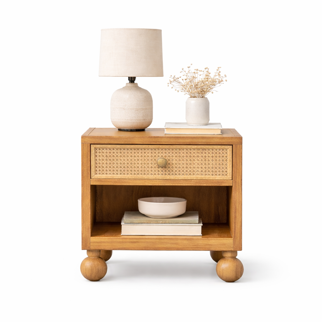 Valencia Rattan Nightstand Side View | Mamta Handicraft