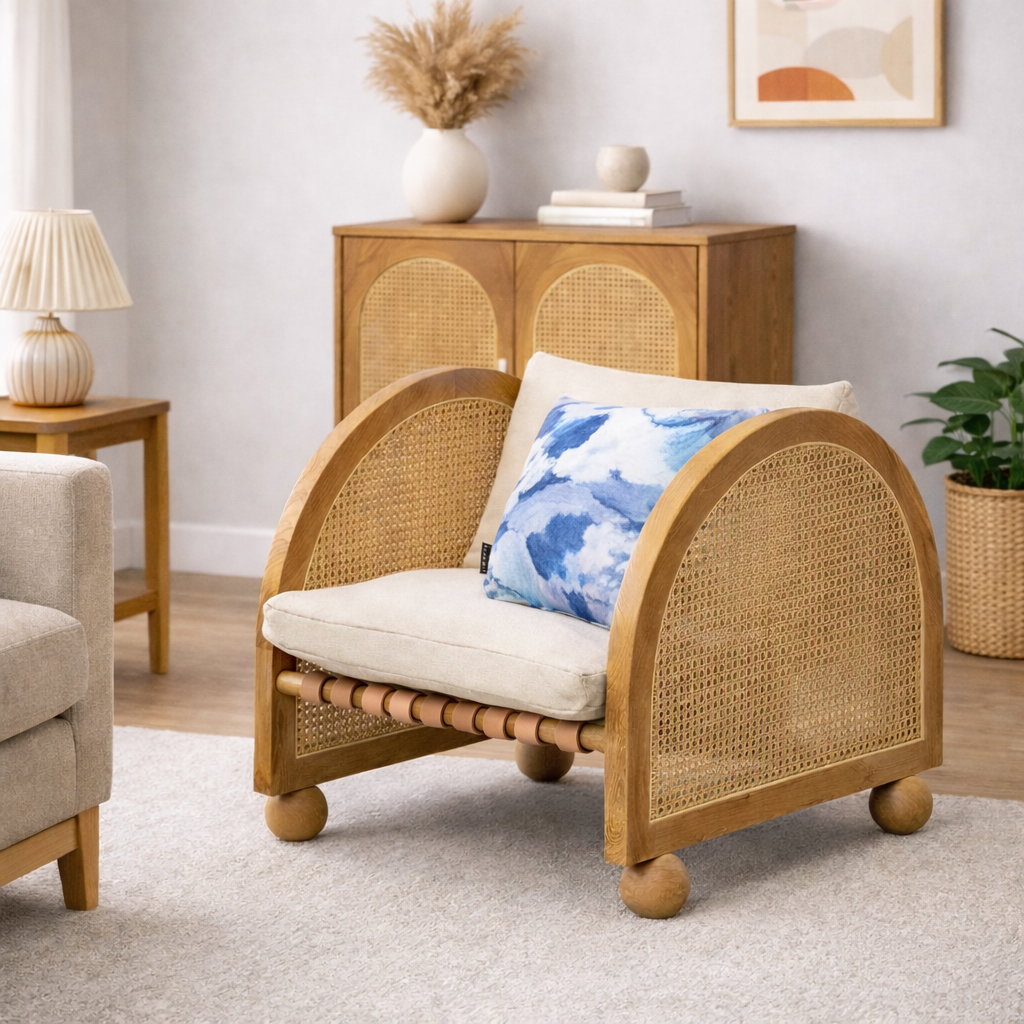 Valencia Rattan 1 Seater Sofa Front View | Mamta Handicraft
