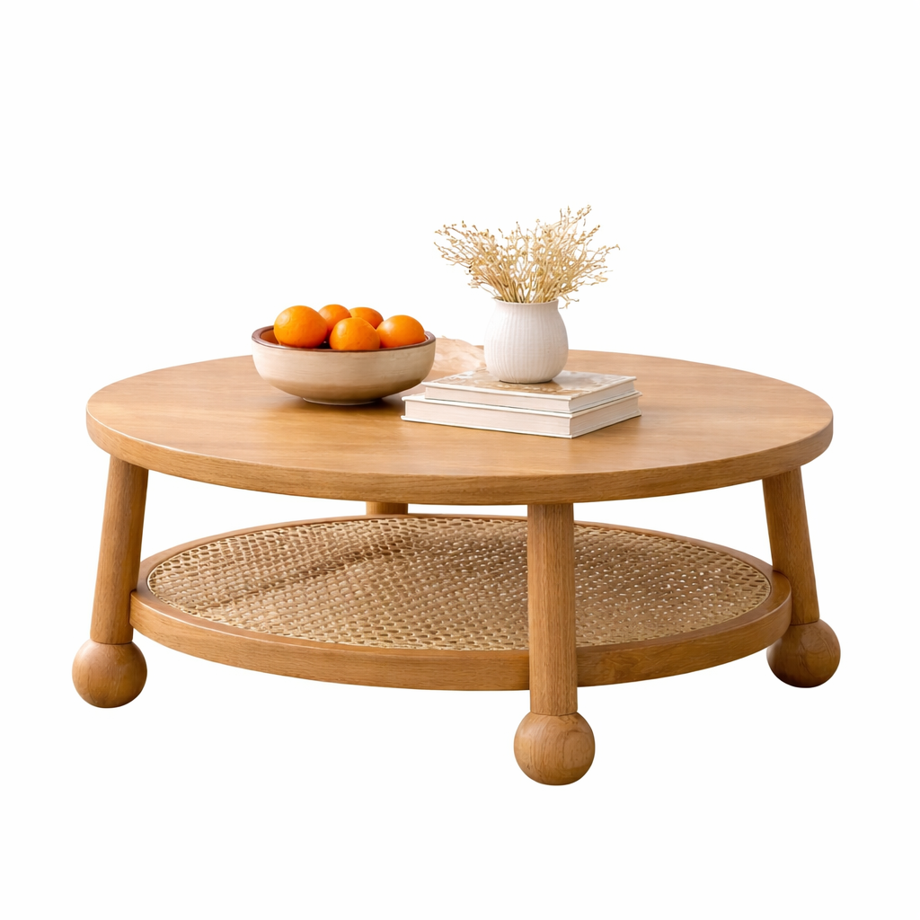 Valencia Rattan Round Coffee Table Side View | Mamta Handicraft