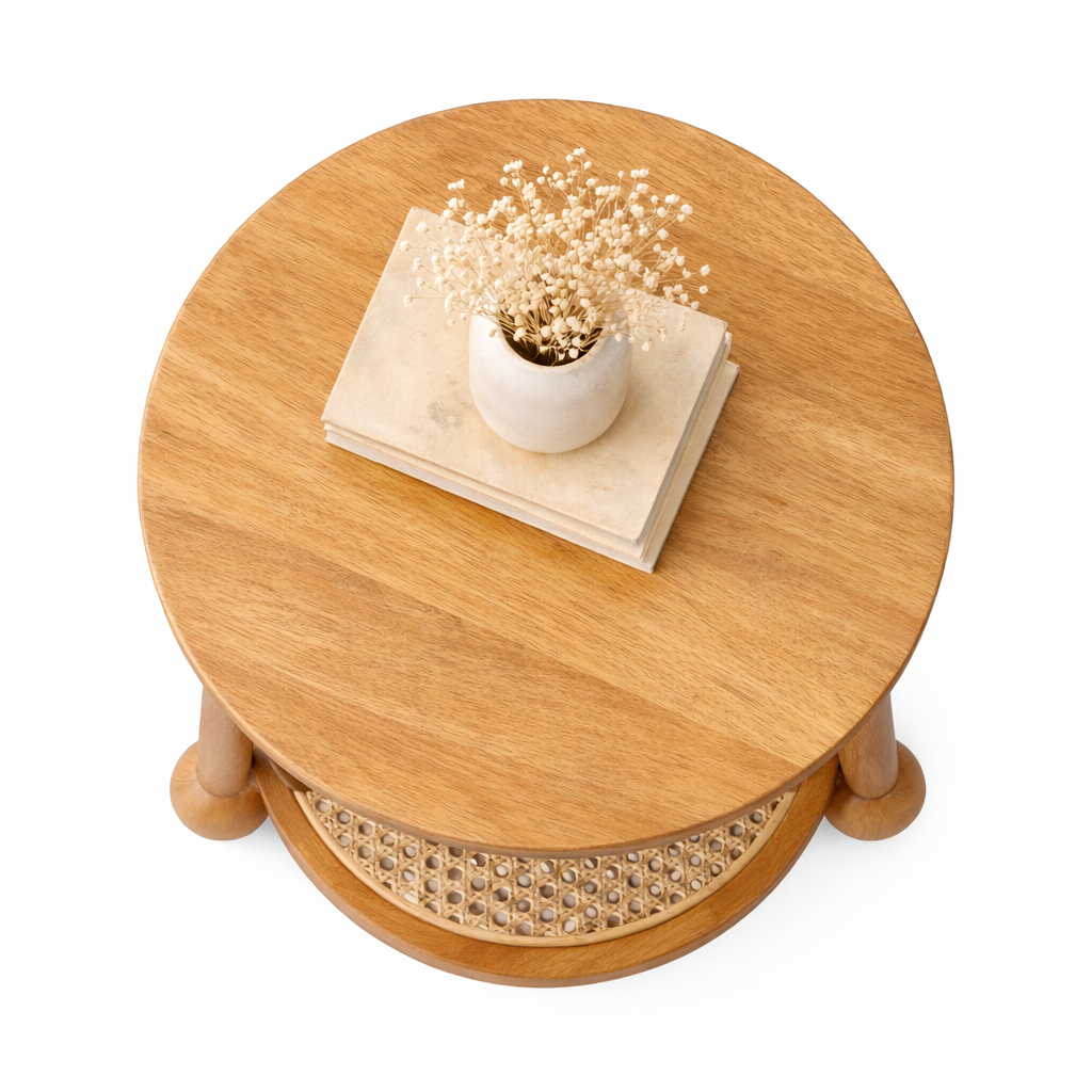 Valencia Rattan Round End Table Side View | Mamta Handicraft