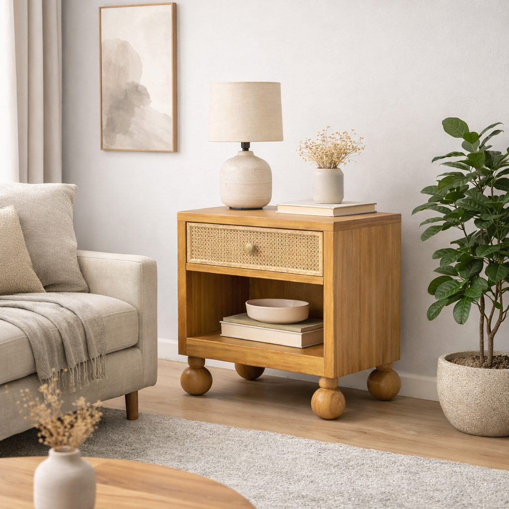 Valencia Rattan Nightstand Front View | Mamta Handicraft