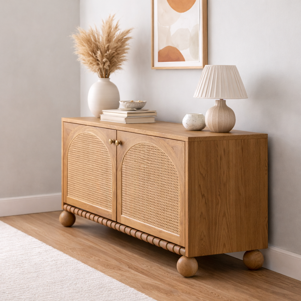 Valencia Rattan Buffet Cabinet Front View | Mamta Handicraft