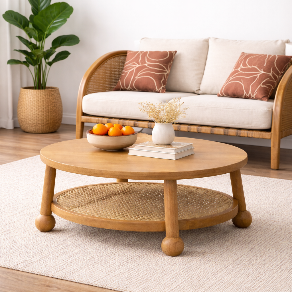 Valencia Rattan Round Coffee Table Lifestyle | Mamta Handicraft