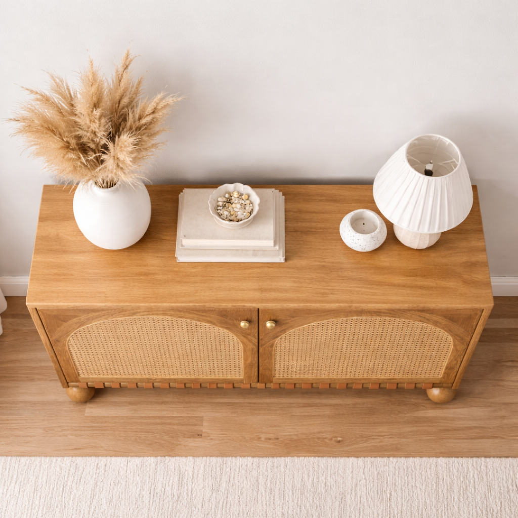 Valencia Rattan Buffet Cabinet Angle View | Mamta Handicraft