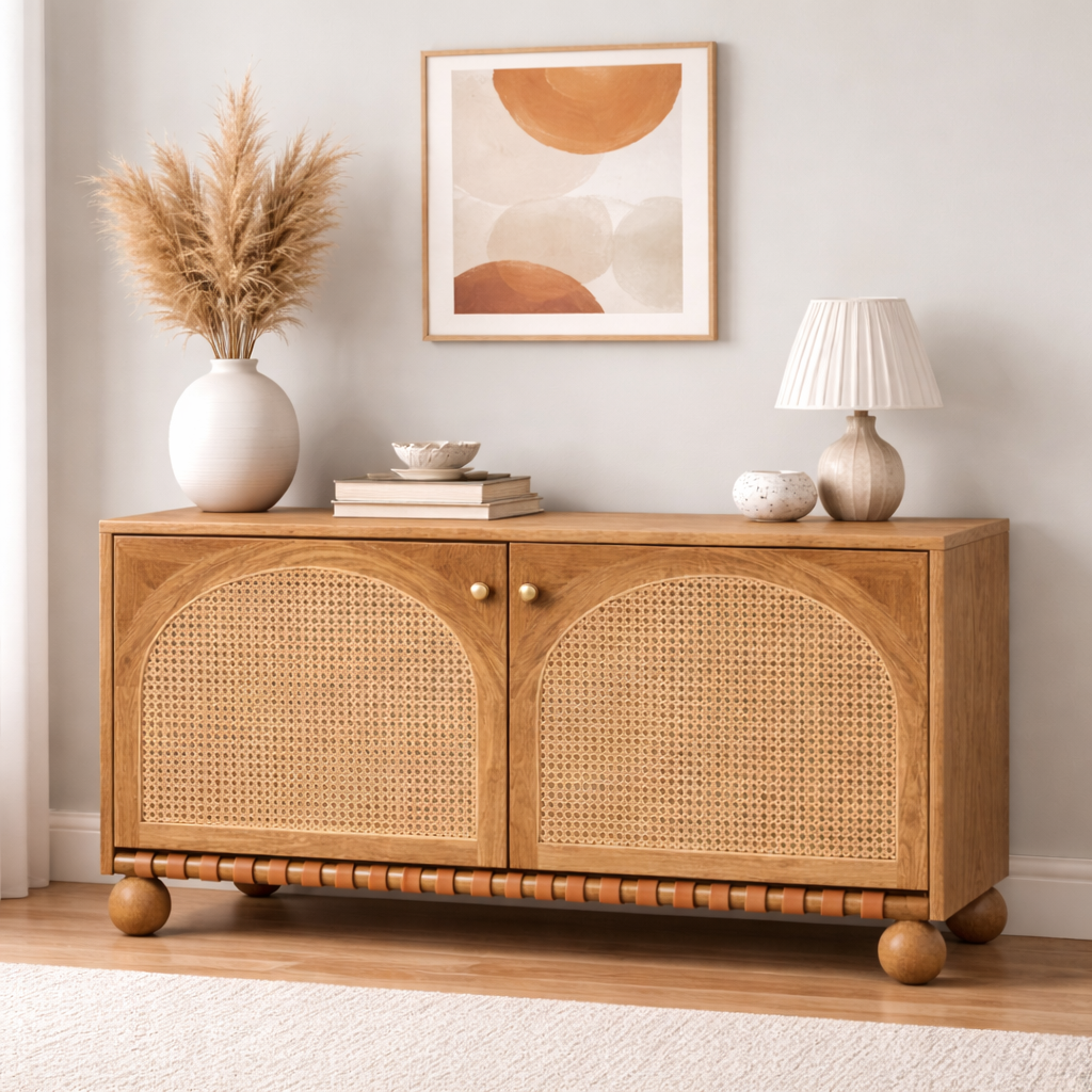 Valencia Rattan Buffet Cabinet Solid Wood | Mamta Handicraft