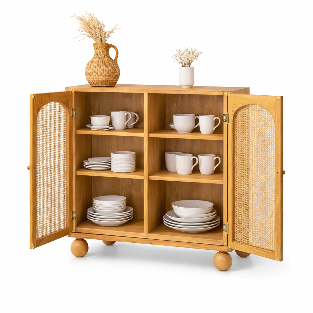 Valencia Rattan Crockery Unit Front View | Mamta Handicraft