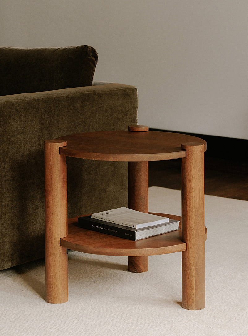 Titoz Modern Round Mango Wood Side Table | Mamta Handicraft