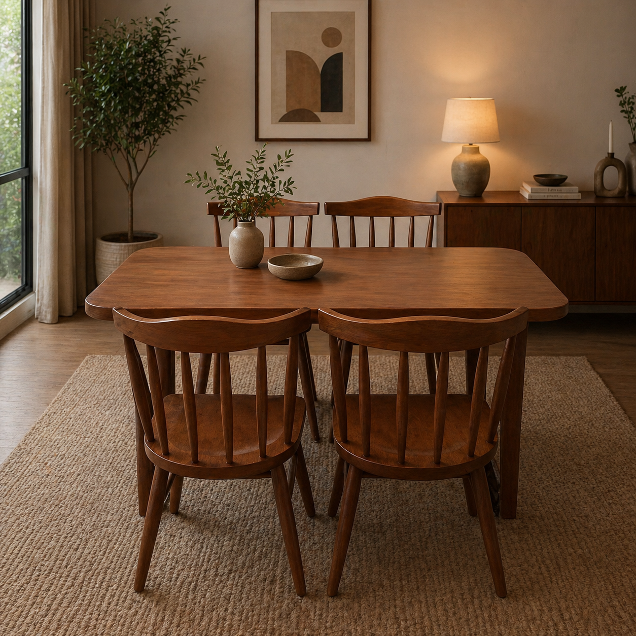 Solid Wood 4 Seater Dining Set Top View | Mamta Handicraft