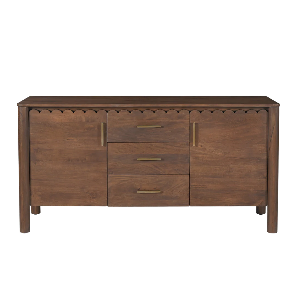 Indiana Scalloped Edge Solid Wood Sideboard – Modern Storage Cabinet