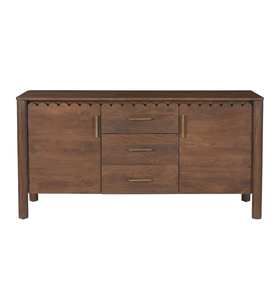 Indiana Scalloped Edge Solid Wood Sideboard – Modern Storage Cabinet