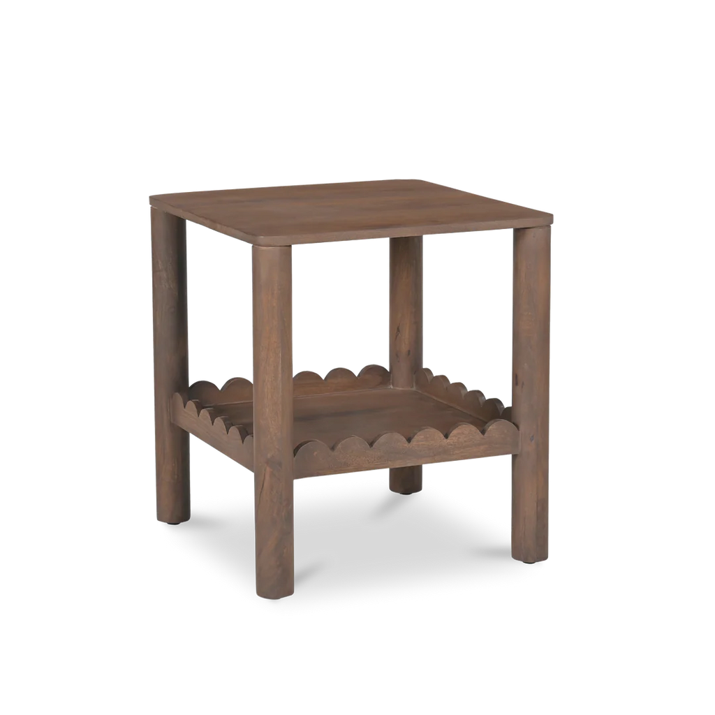 Indiana Scalloped Edge Solid Wood Accent Table – Modern Side Table