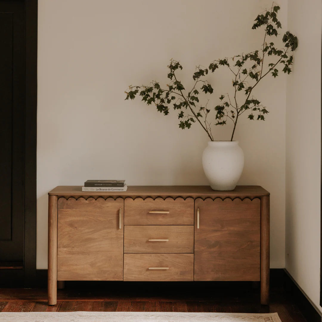 Indiana Scalloped Edge Solid Wood Sideboard – Modern Storage Cabinet