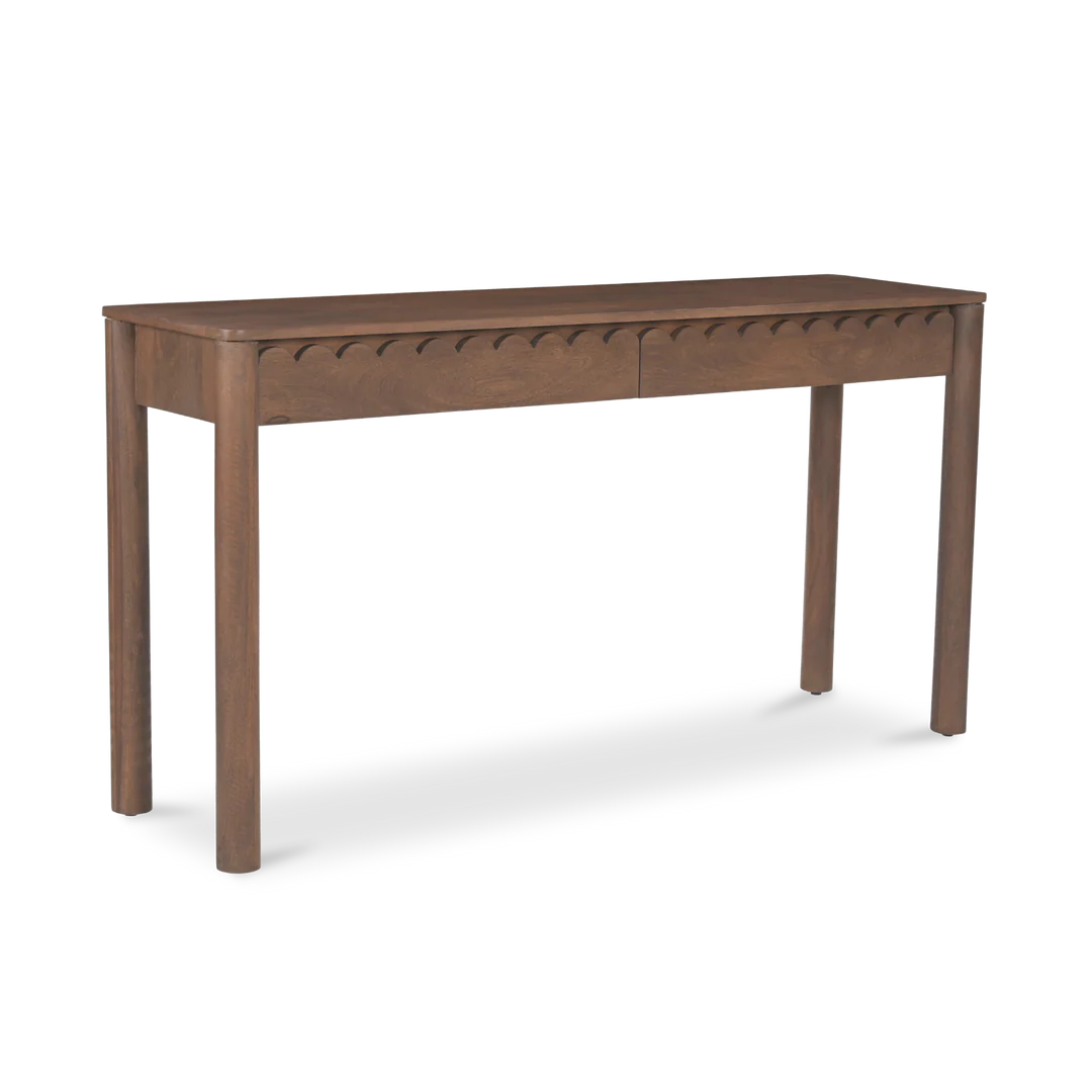 Indiana Scalloped Edge Solid Wood Console Table – Modern Minimalist Design