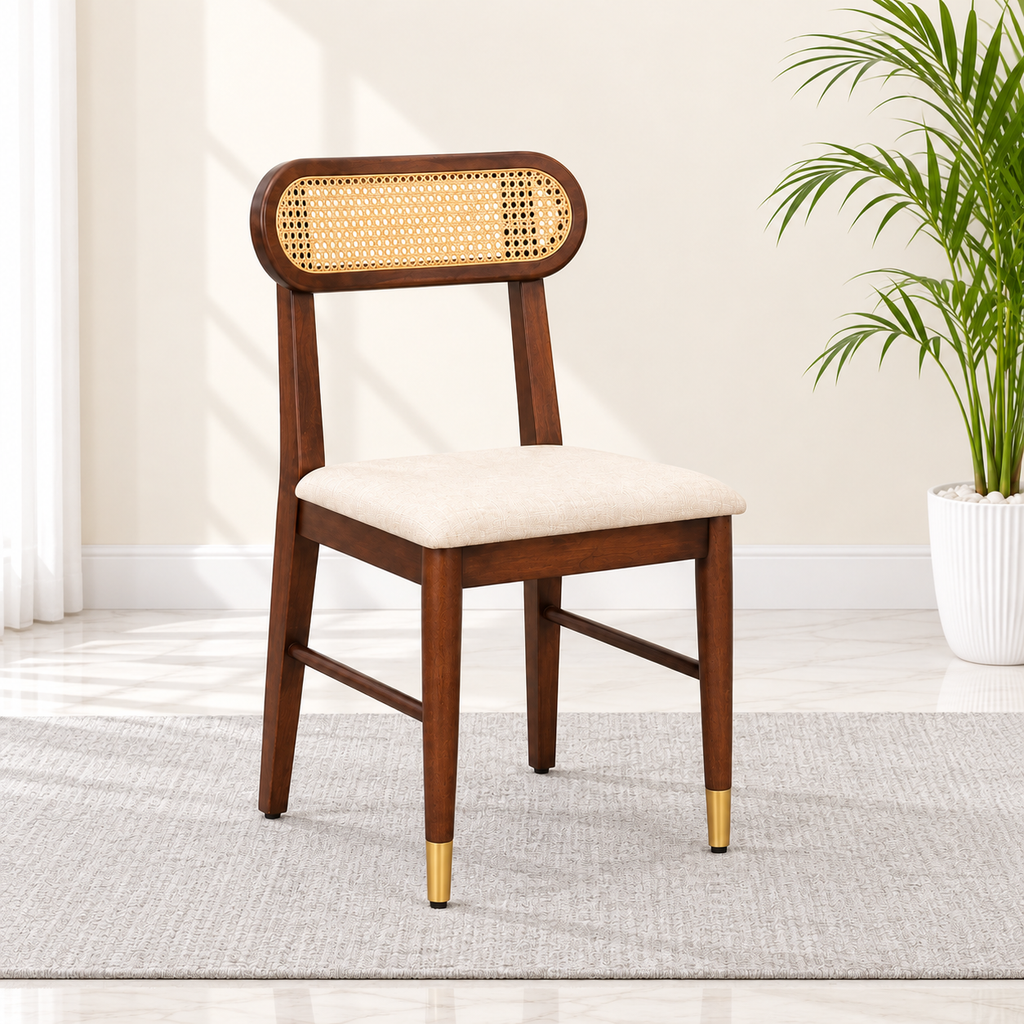 Ashton Solid Wood Rattan Cane Squre Dining Table Set -4 Seater 