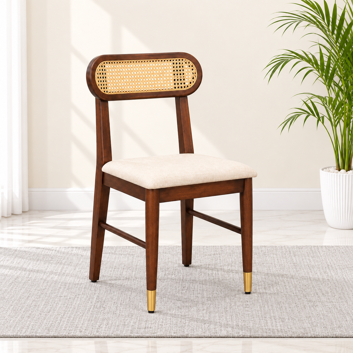 Ashton Solid Wood Rattan Cane Squre Dining Table Set -4 Seater 