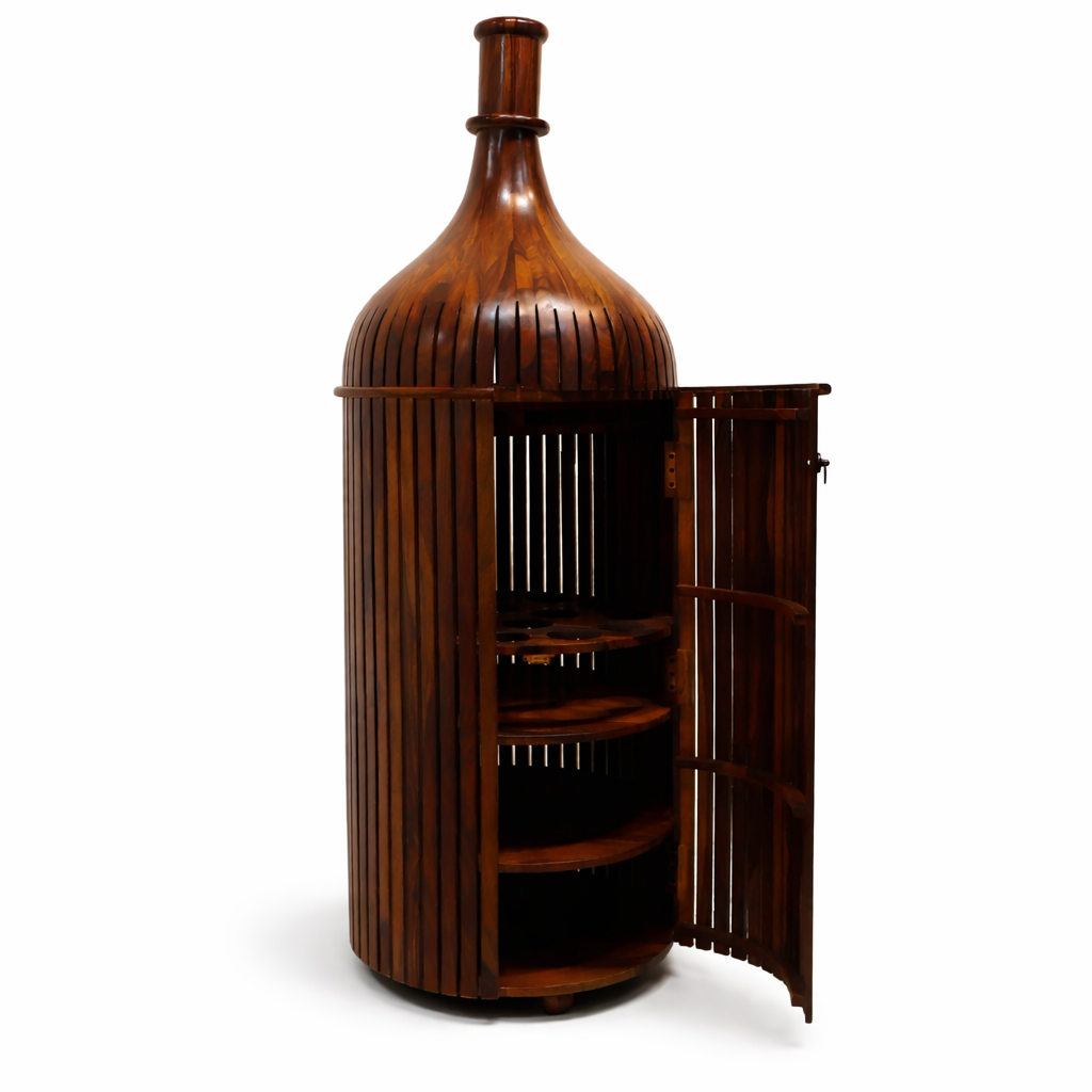 Modern Bottle-Shaped Sheesham Wood Bar Cabinet with Door
