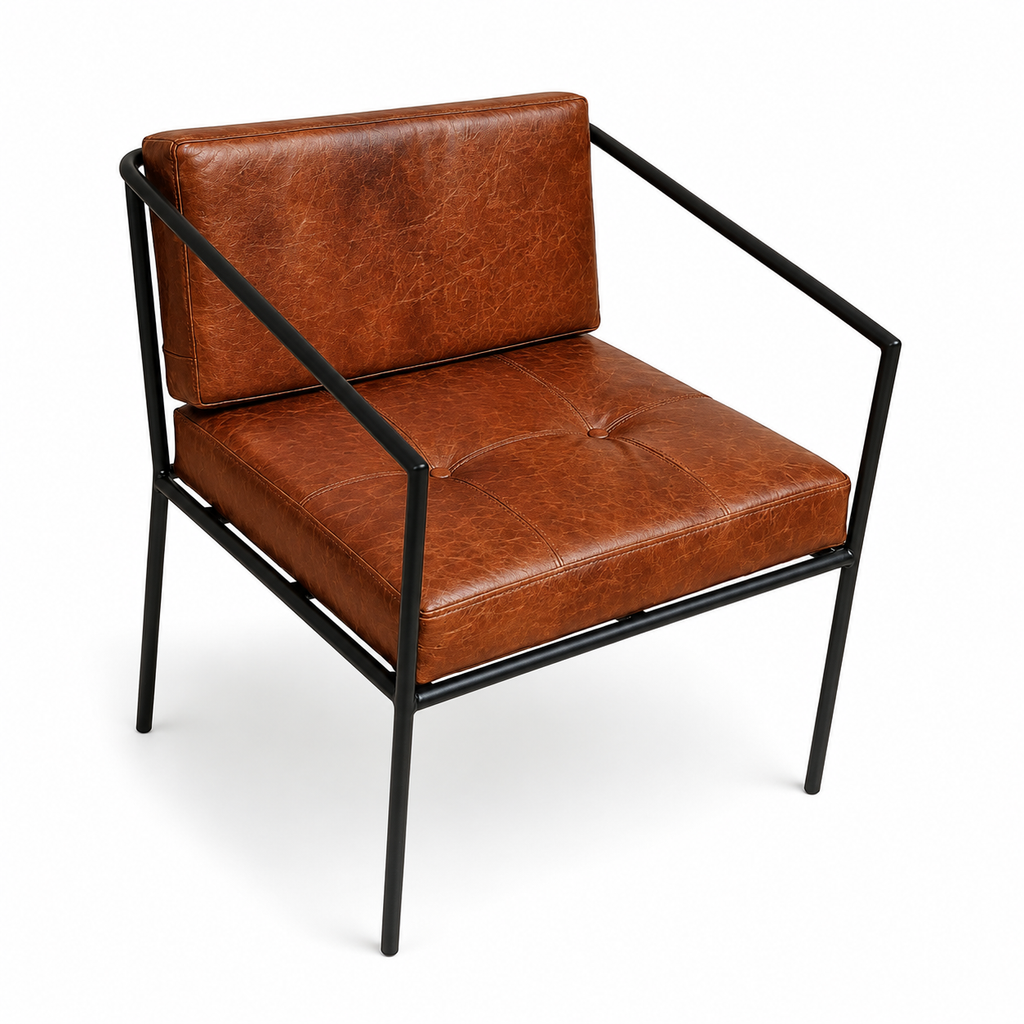 Modern Leather Tubular Frame Lounge Chair