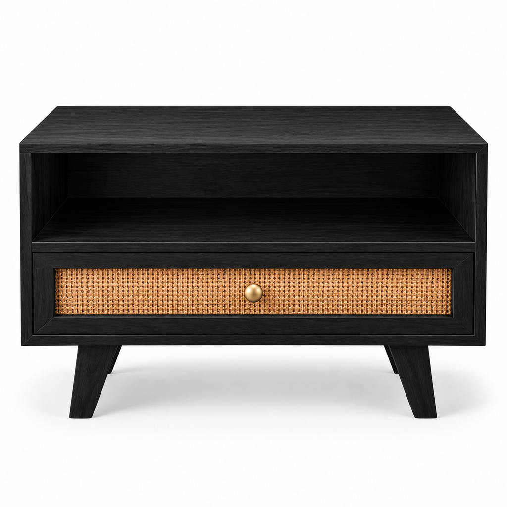 Modern Solid Wood Media Console with Cane Front