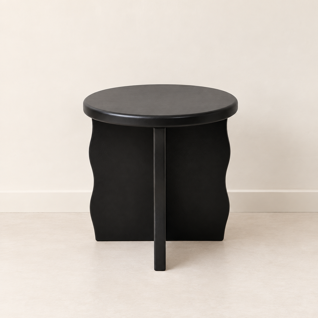 Modern Sculptural Black Round Side Table