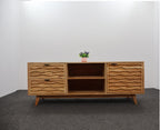 Modern Wooden Media Console with Wave-Carved Fronts