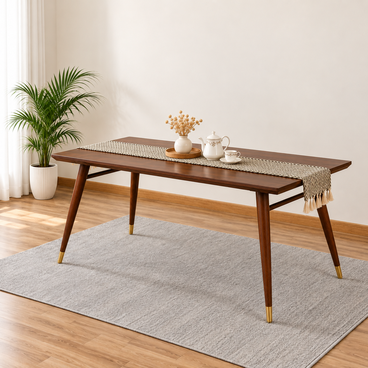 Ashton Solid Wood Rattan Cane Dining Table 4 Seater 