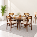 Ashton Solid Wood Rattan Cane Squre Dining Table Set -4 Seater 