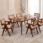 Astera Sheesham Wood 6 Seater Dining Set with Natural Cane Chairs