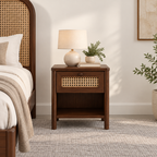 Braxton Contemporary Solid Wood Bedside Table with Handwoven Cane Drawer