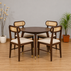 Ashton Solid Wood Rattan Cane Round Dining Table 4 Seater 