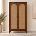 Braxton Contemporary Solid Wood 2-Door Wardrobe with Arched Handwoven Cane Panels
