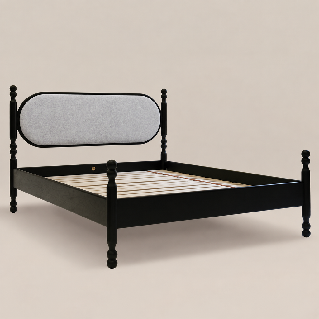 Kingsley Solid Wood Bed with Upholstered Headboard