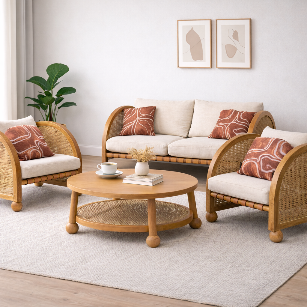 Valencia Rattan 3+1+1 Sofa Set Front View | Mamta Handicraft