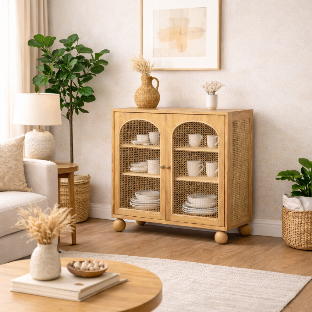 Valencia Rattan Crockery Unit Solid Wood | Mamta Handicraft