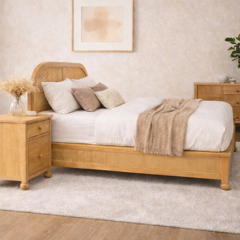 Valencia Rattan Drawer Bed Front View | Mamta Handicraft