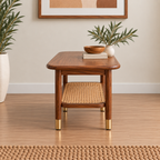 Modern Sheesham Wood Cane Shelf Coffee Table