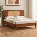 Modern Sheesham Wood Haven Bed with Handwoven Cane Headboard