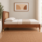 Modern Sheesham Wood Haven Bed with Handwoven Cane Headboard