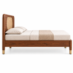 Modern Sheesham Wood Haven Bed with Handwoven Cane Headboard