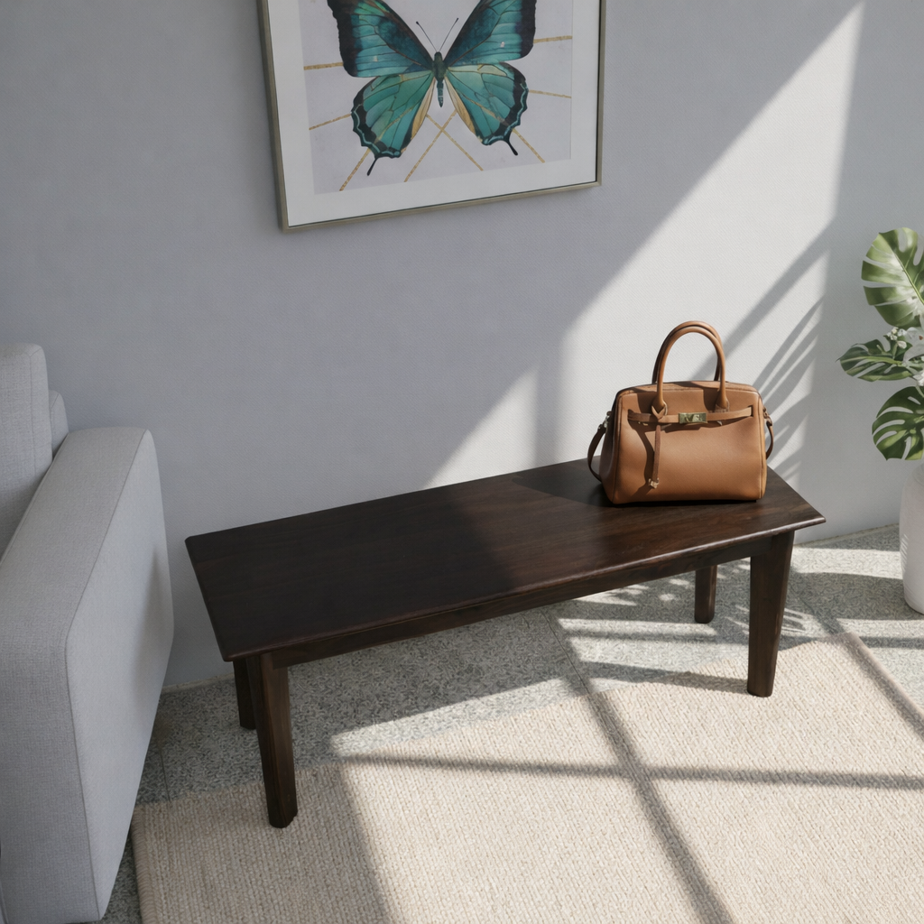 Urban Living Solid Sheesham Wood Six Seater Dining Table Set with Bench-Walnut