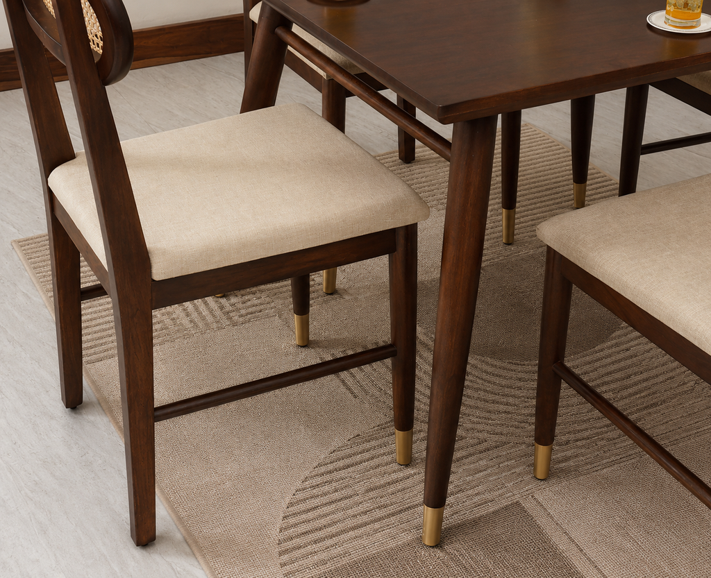 Ashton Solid Wood Rattan Cane Squre Dining Table 4 Seater 