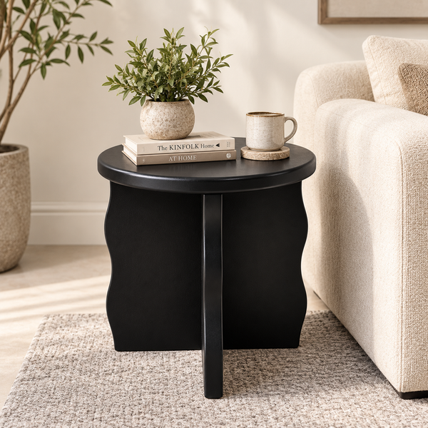 Modern Sculptural Black Round Side Table