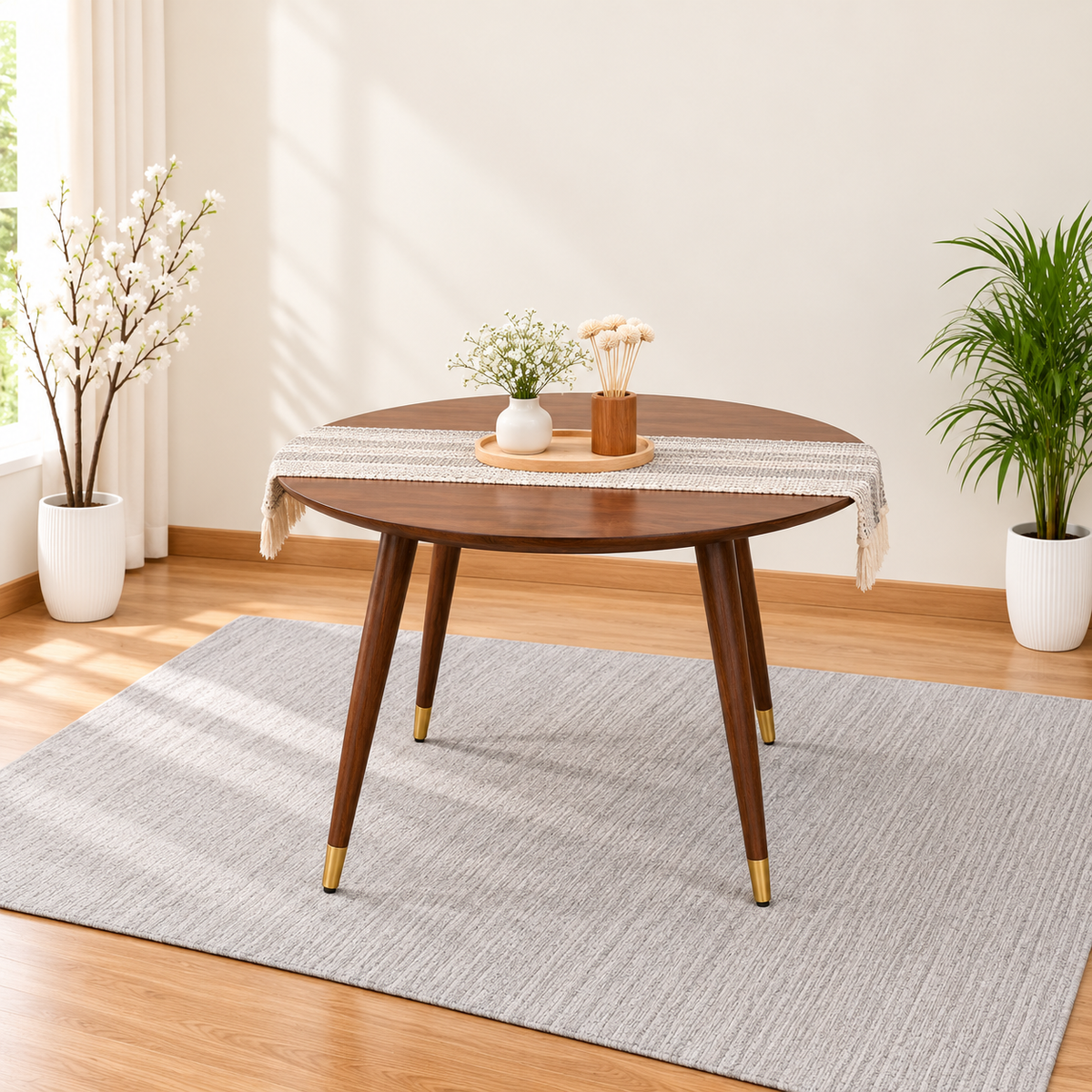 Ashton Solid Wood Rattan Cane Round Dining Table 4 Seater 