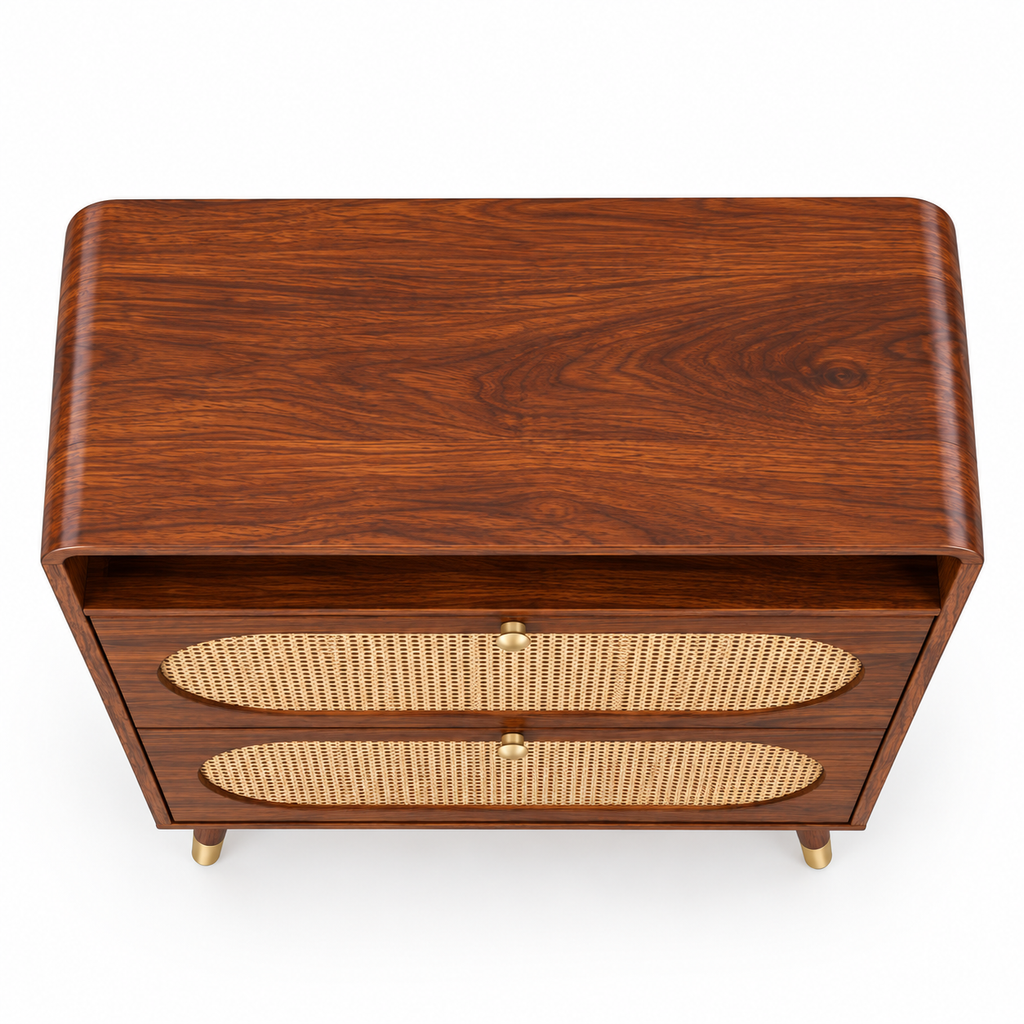 Modern Sheesham Wood Haven Shoe Cabinet with Handwoven Cane Panels