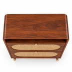 Modern Sheesham Wood Haven Shoe Cabinet with Handwoven Cane Panels