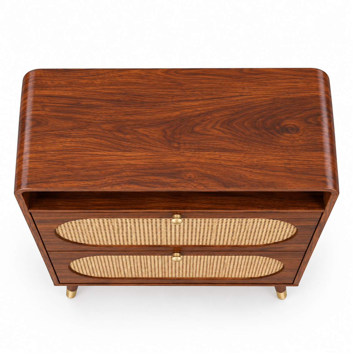 Modern Sheesham Wood Haven Shoe Cabinet with Handwoven Cane Panels
