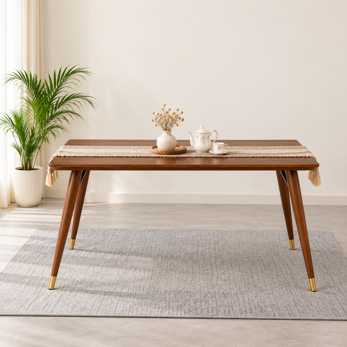 Ashton Solid Wood Rattan Cane Dining Table 4 Seater 